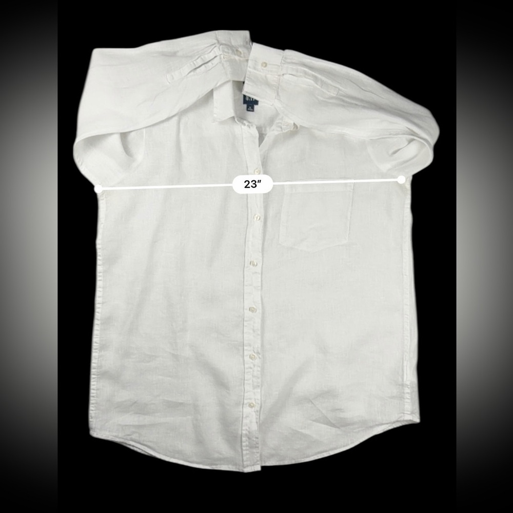 GAP Women’s L Optic White 100% Linen Boyfriend Button Front Shirt Long Sleeve - Picture 14 of 17
